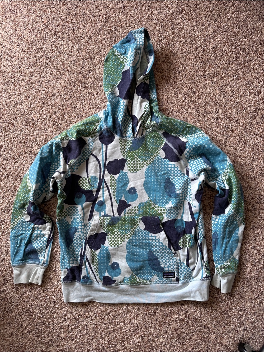 Patagonia Blue, Green & Gray Floral Hoodie